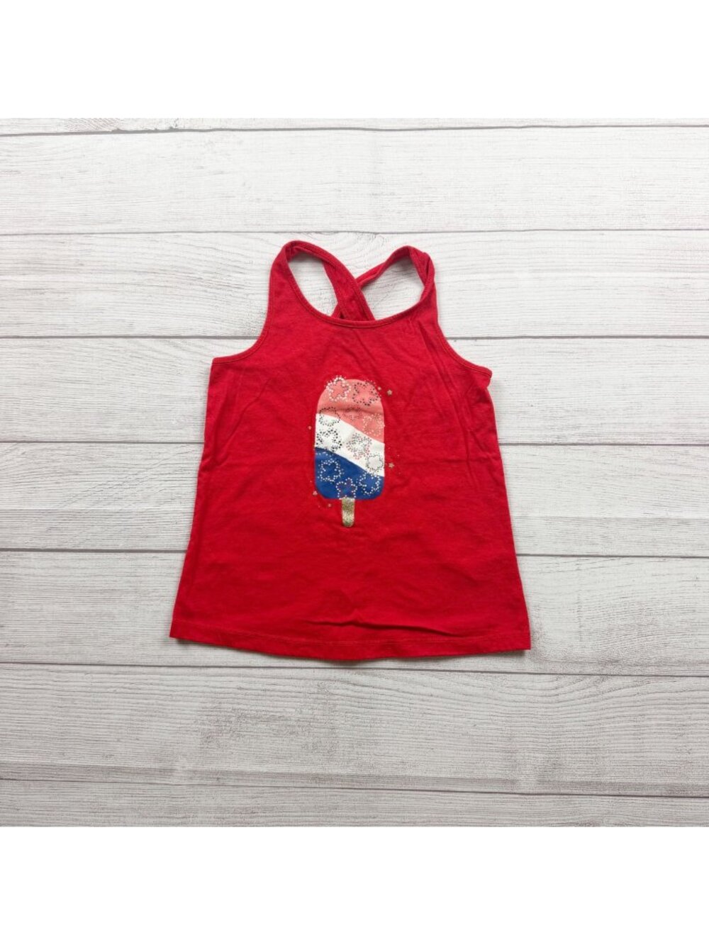 Carter's Girls Red Tank Top Popsicle USA Sequin Design Sleeveless Racerback 6-6X